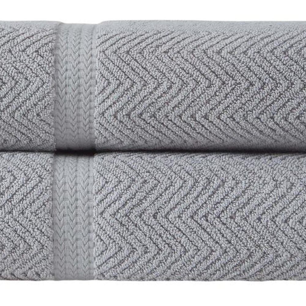 Set of Two White Chevron Turkish Cotton 27" X 54" Bath Towels