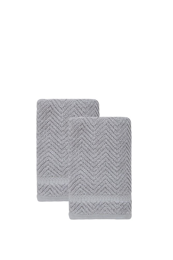 Set of Two White Chevron Turkish Cotton 16" X 30" Hand Towels