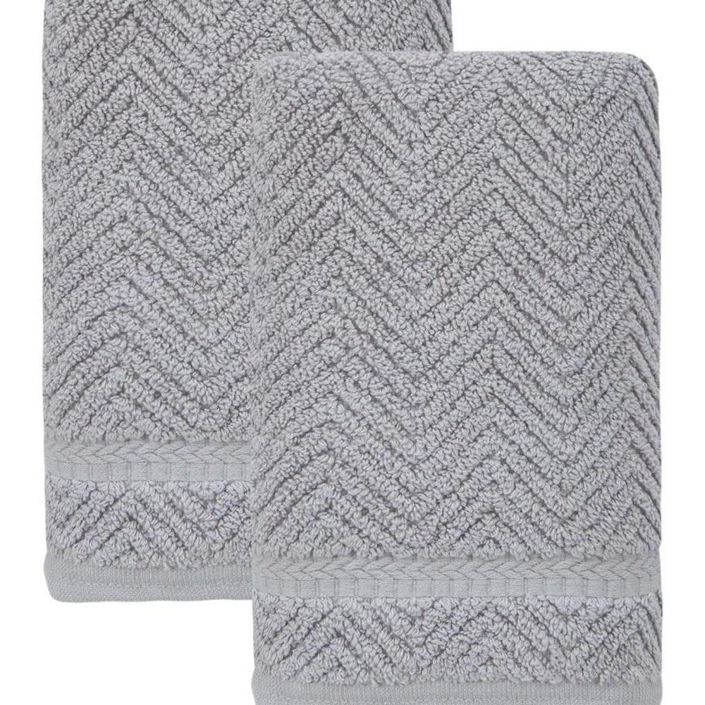 Set of Two White Chevron Turkish Cotton 16" X 30" Hand Towels