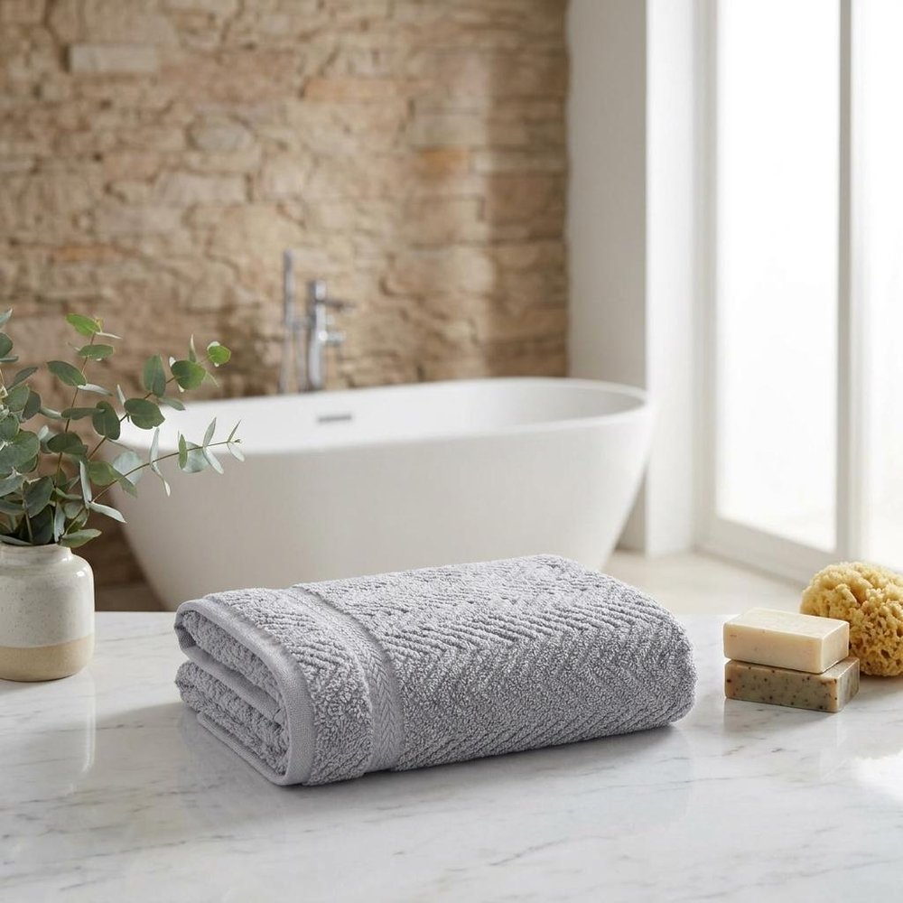 Set of Two White Chevron Turkish Cotton 16" X 30" Hand Towels