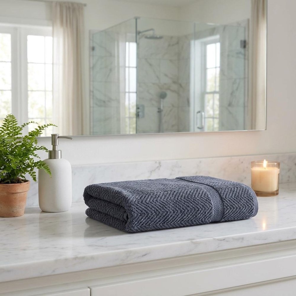 Set of Two White Chevron Turkish Cotton 27" X 54" Bath Towels