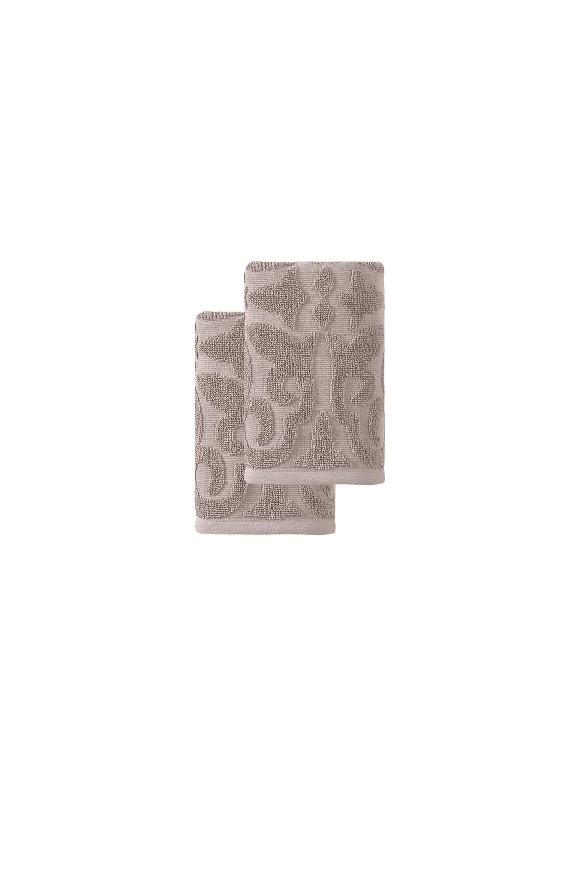 Set of Two Brown Floral Turkish Cotton 16" X 30" Hand Towels