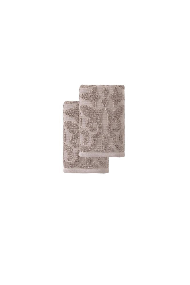 Set of Two Brown Floral Turkish Cotton 16" X 30" Hand Towels