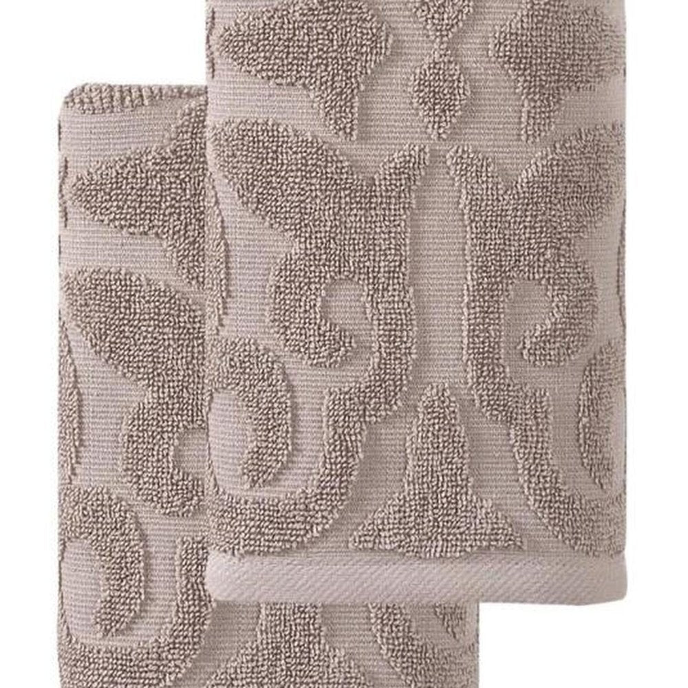 Set of Two Brown Floral Turkish Cotton 16" X 30" Hand Towels