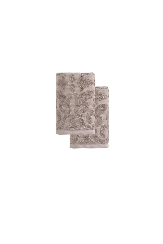 Set of Two Brown Floral Turkish Cotton 16" X 30" Hand Towels