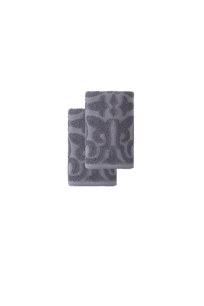 Set of Two Brown Floral Turkish Cotton 16" X 30" Hand Towels