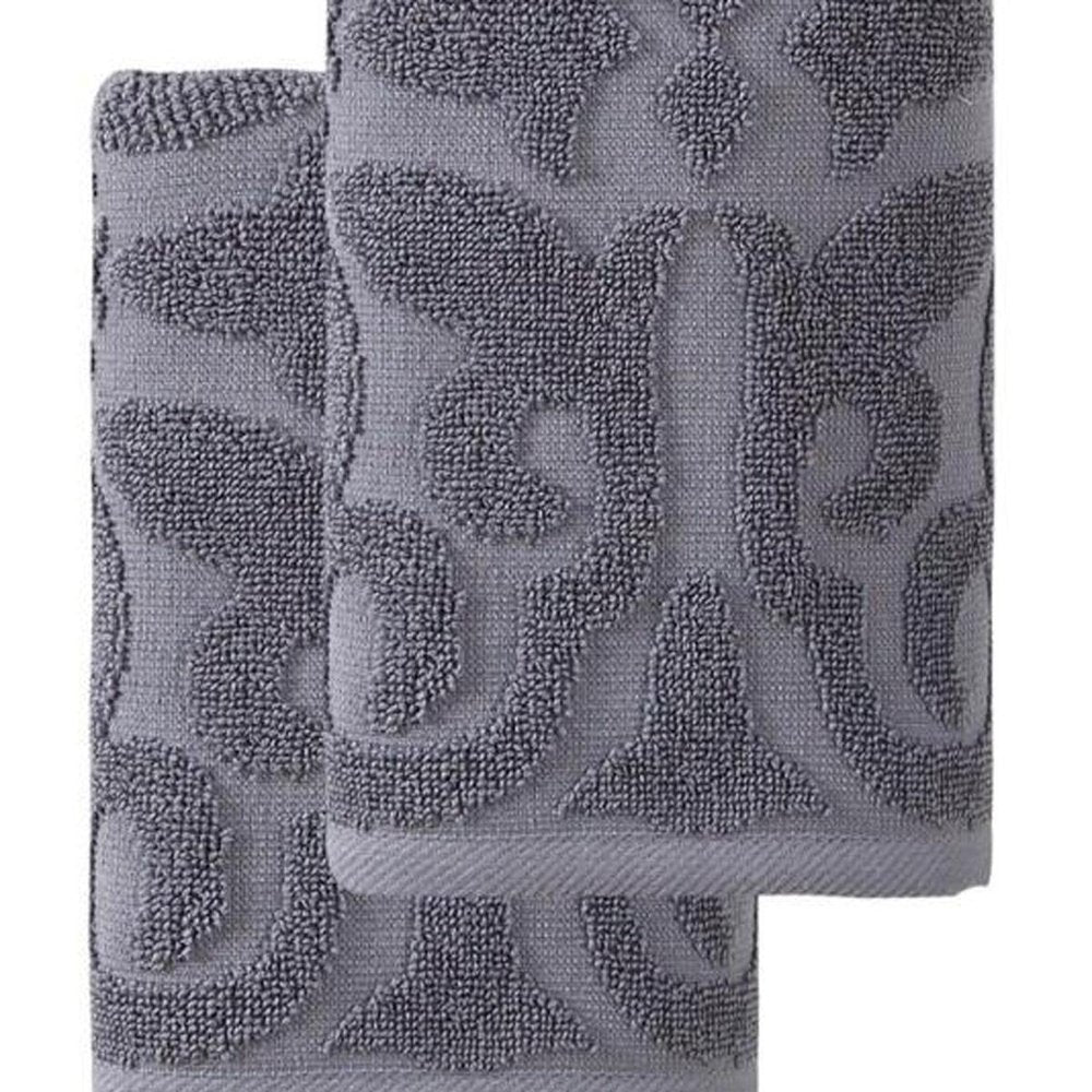 Set of Two Brown Floral Turkish Cotton 16" X 30" Hand Towels