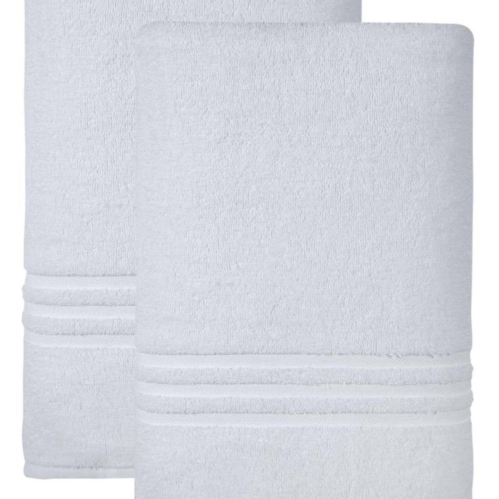 Set of Two White Turkish Cotton 35" X 66" Bath Sheet