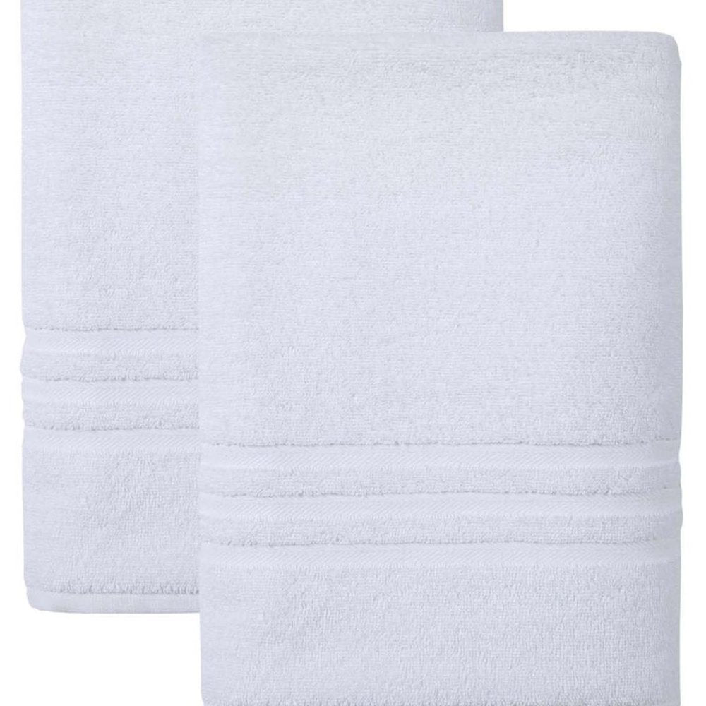 Set of Two White Turkish Cotton 27" X 54" Bath Towels