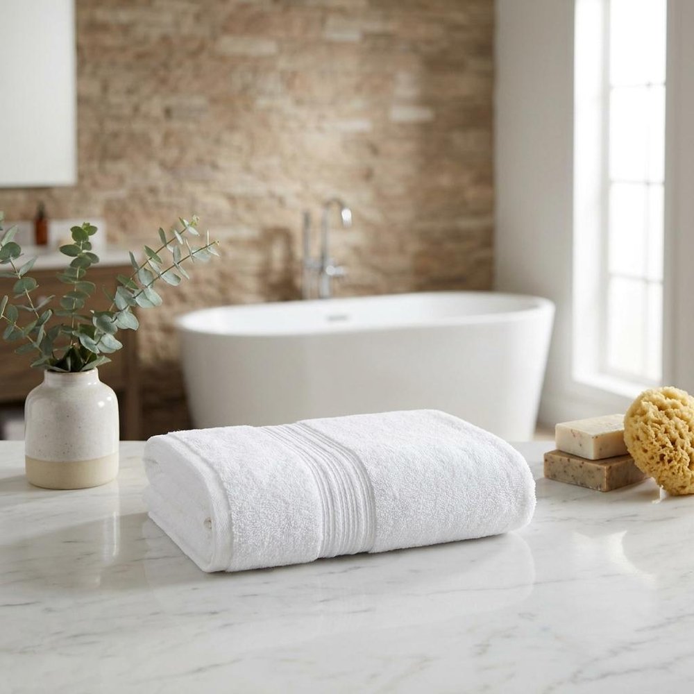 Set of Two White Turkish Cotton 27" X 54" Bath Towels