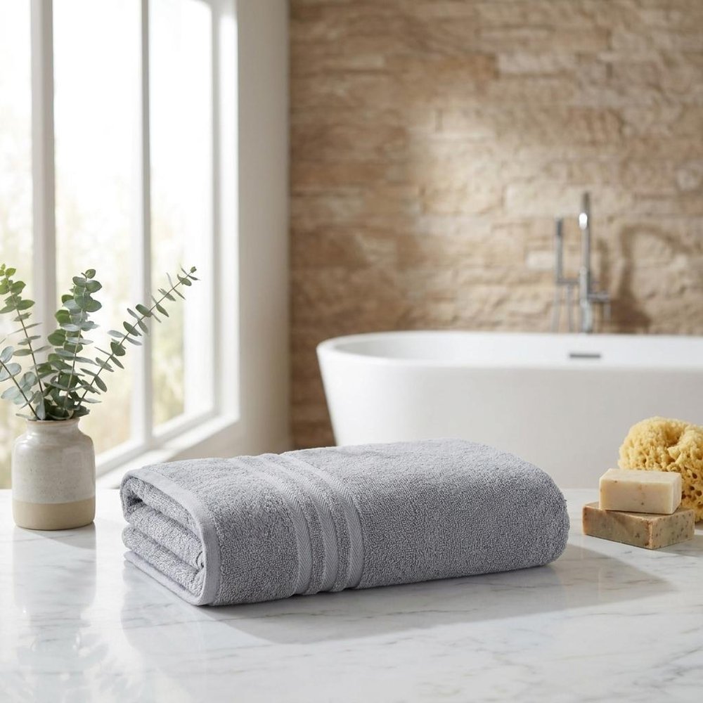 Set of Two White Turkish Cotton 27" X 54" Bath Towels