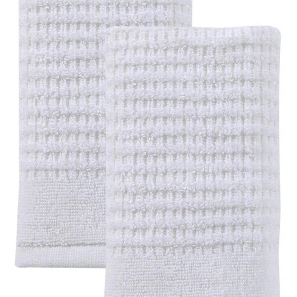 Set of Two White Polka Dots Turkish Cotton 16" X 30" Hand Towels