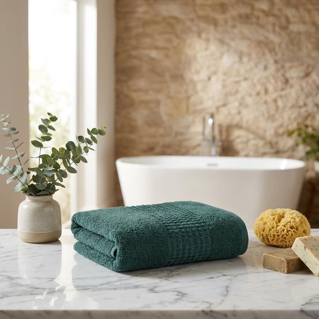 Set of Two Green Polka Dots Turkish Cotton 16" X 30" Hand Towels