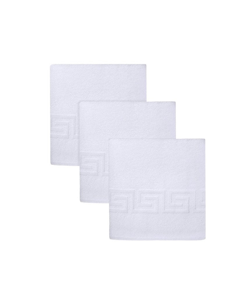 Set of Three White Greek Key Turkish Cotton 16" X 30" Hand Towels