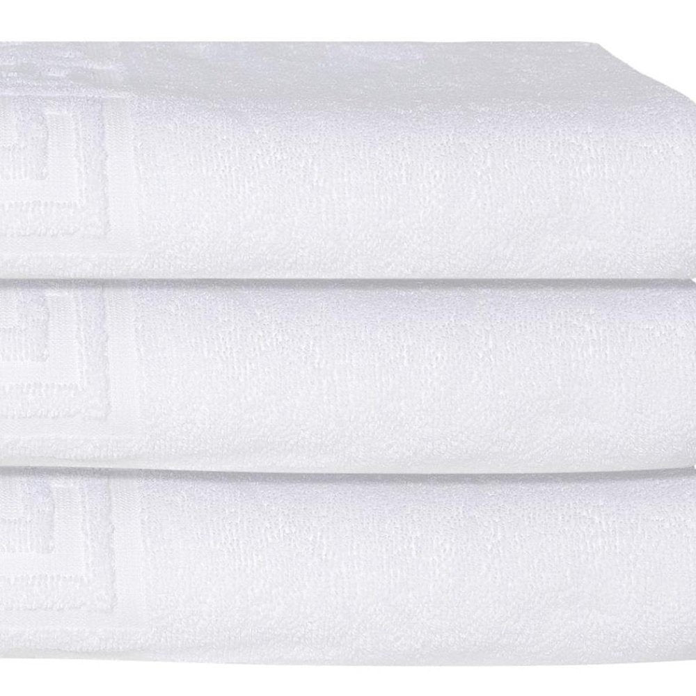 Set of Three White Greek Key Turkish Cotton 27" X 54" Bath Towels