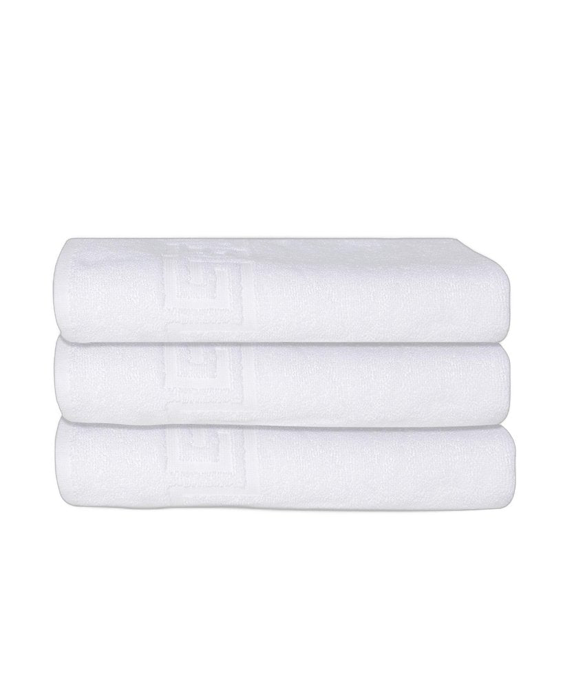 Set of Three White Greek Key Turkish Cotton 27" X 54" Bath Towels