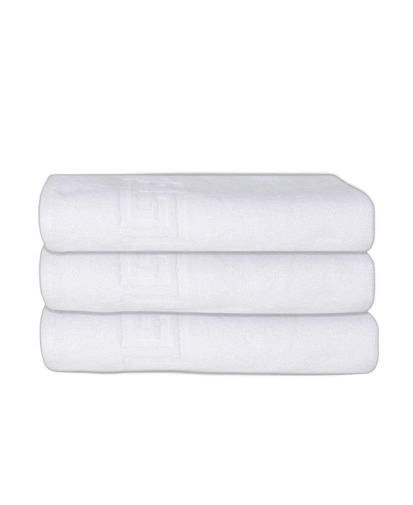 Set of Three White Greek Key Turkish Cotton 27" X 54" Bath Towels