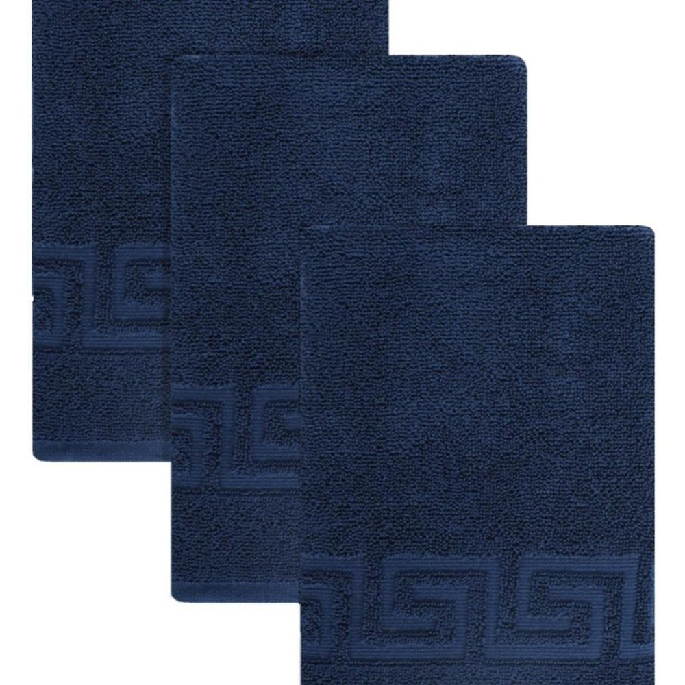 Set of Three White Greek Key Turkish Cotton 16" X 30" Hand Towels
