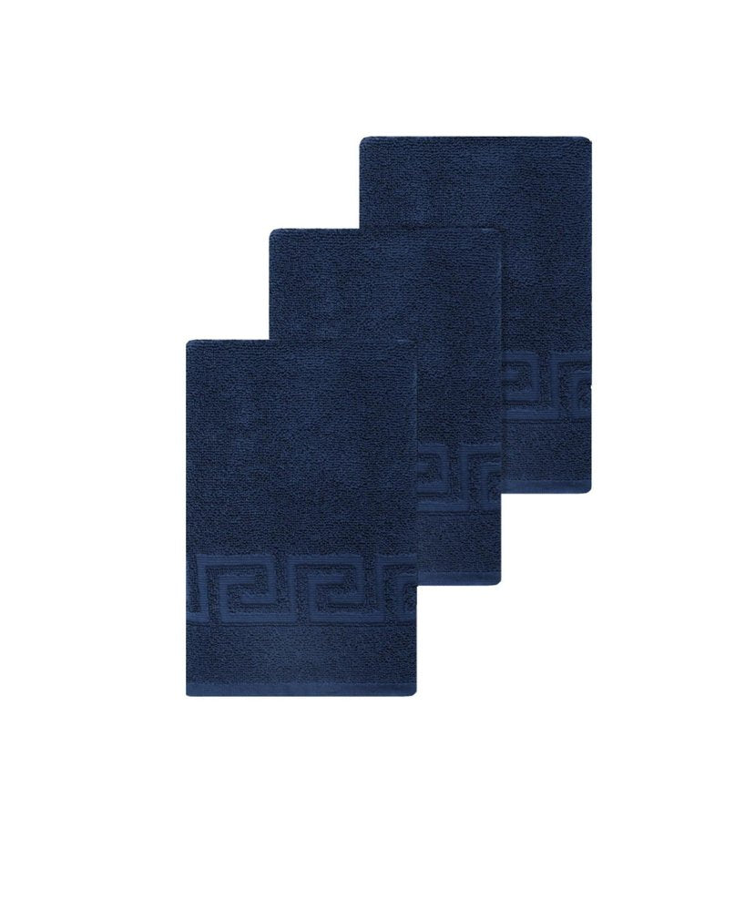 Set of Three White Greek Key Turkish Cotton 16" X 30" Hand Towels