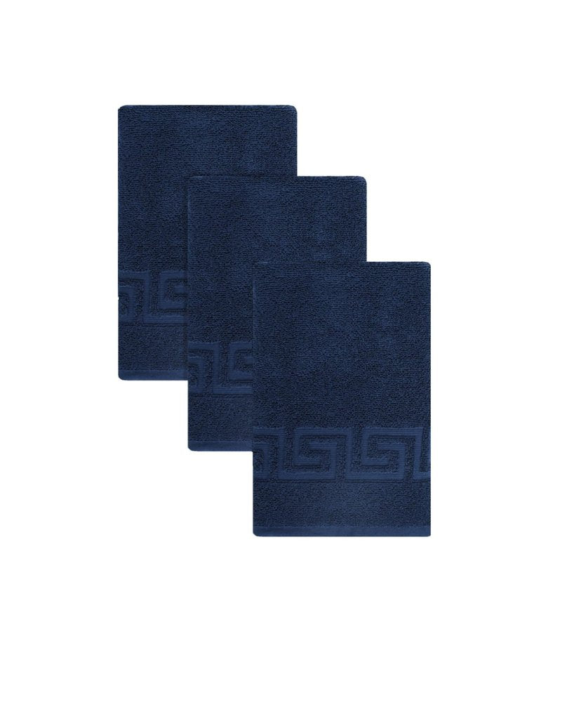 Set of Three White Greek Key Turkish Cotton 27" X 54" Bath Towels
