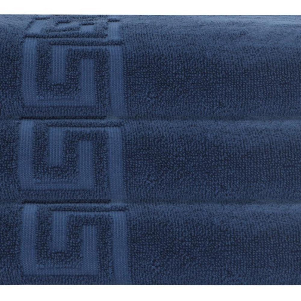 Set of Three White Greek Key Turkish Cotton 27" X 54" Bath Towels