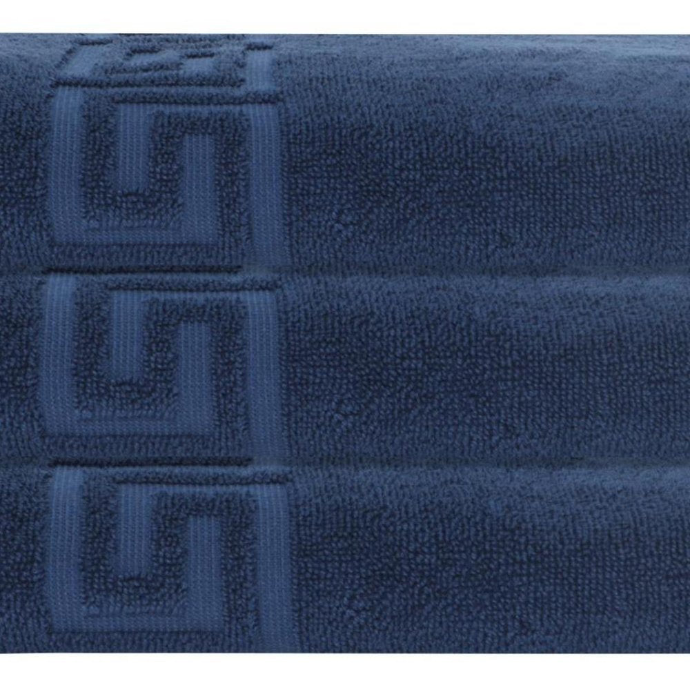 Set of Three White Greek Key Turkish Cotton 27" X 54" Bath Towels