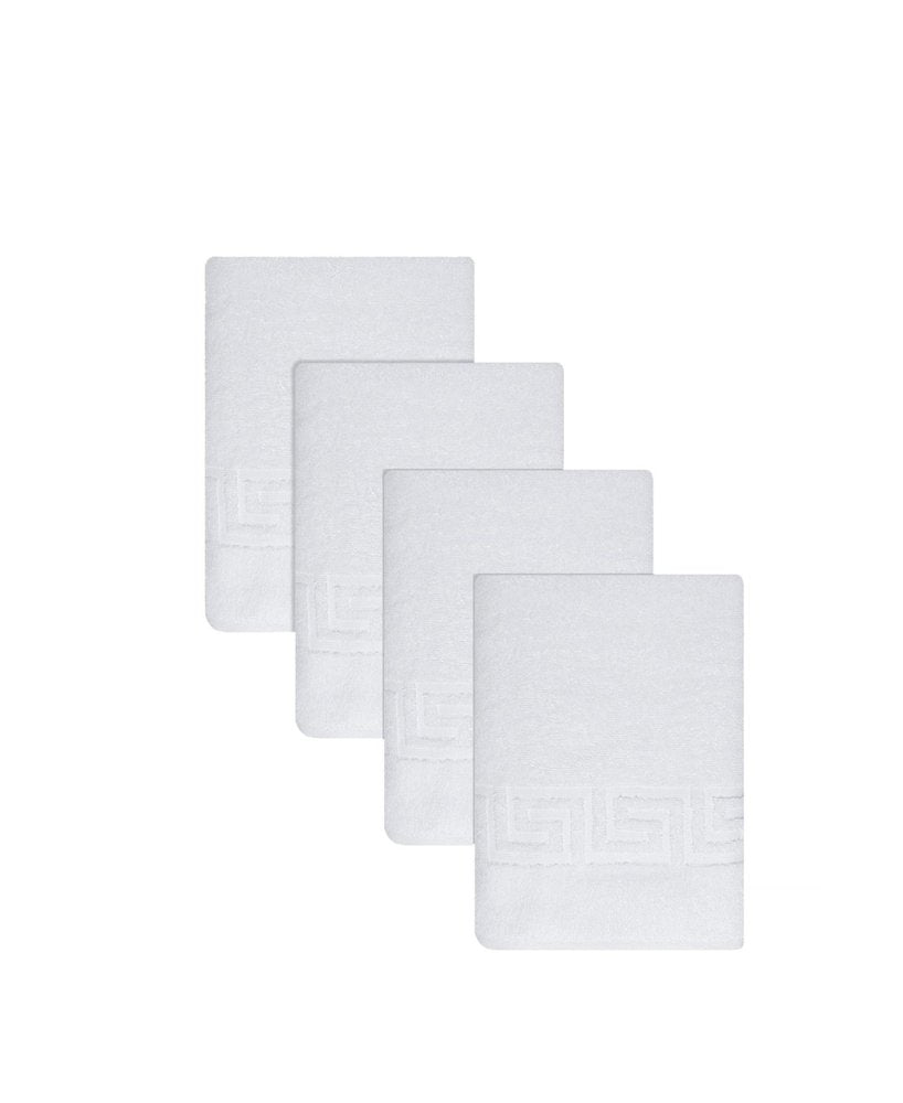 Set of Four White Greek Key Turkish Cotton 27" X 54" Bath Towels