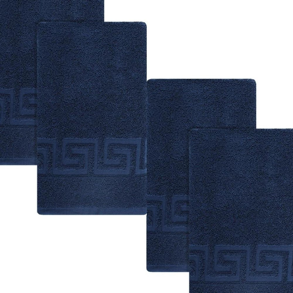 Set of Four White Greek Key Turkish Cotton 16" X 30" Hand Towels