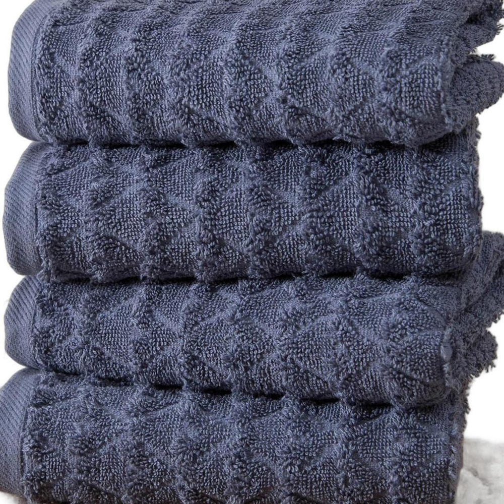Set of Four Aqua Geometric Turkish Cotton 16" X 30" Hand Towels