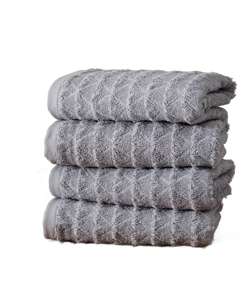 Set of Four Aqua Geometric Turkish Cotton 16" X 30" Hand Towels