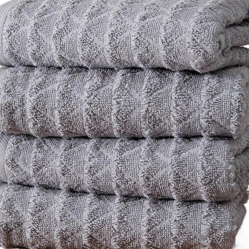 Set of Four Aqua Geometric Turkish Cotton 16" X 30" Hand Towels