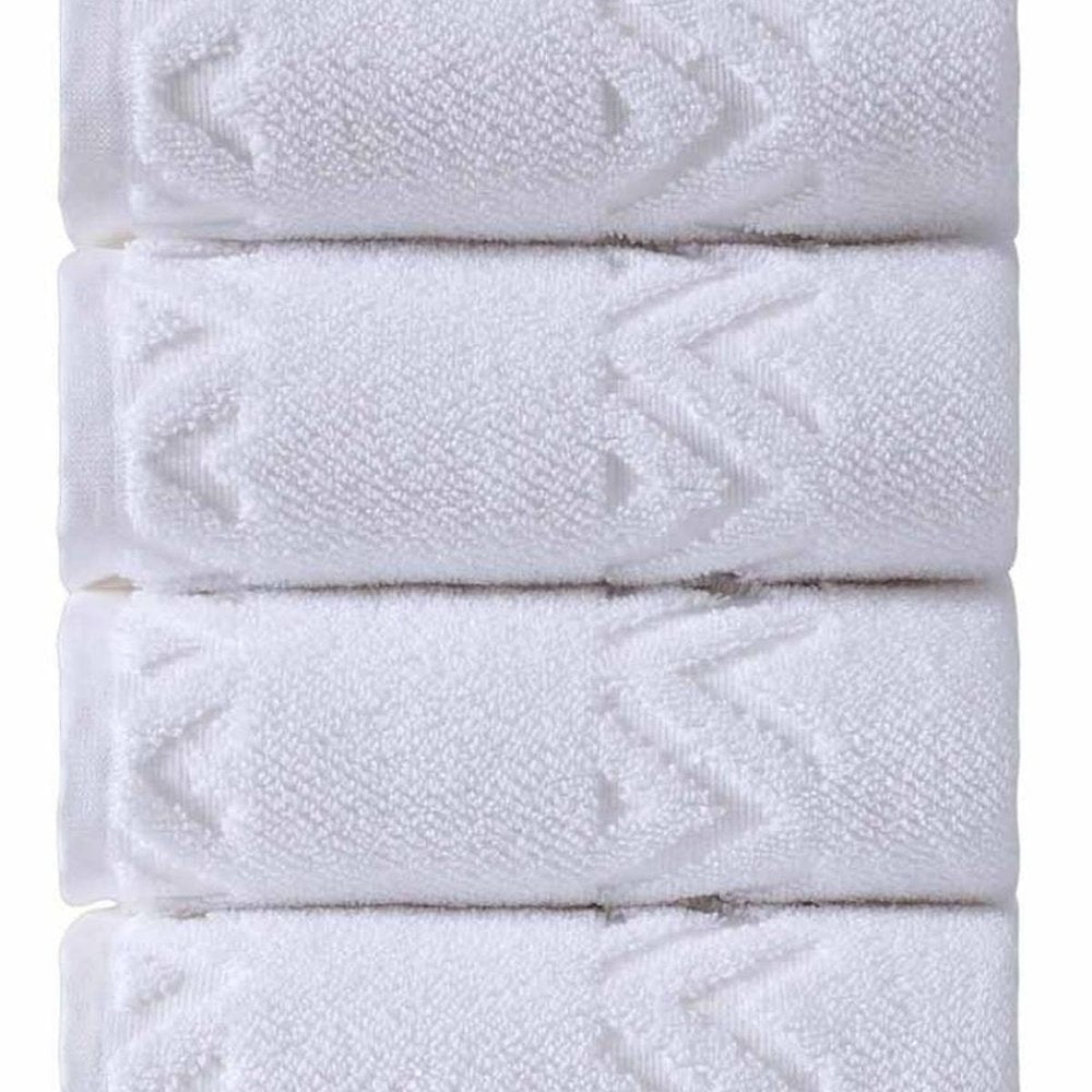 Set of Four White Geometric Turkish Cotton 27" X 54" Hand Towels