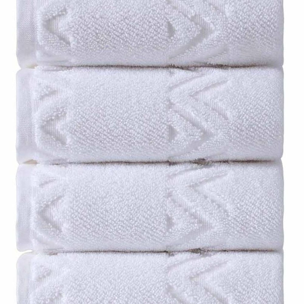 Set of Four White Geometric Turkish Cotton 27" X 54" Hand Towels