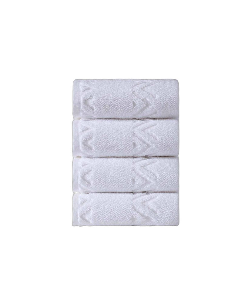 Set of Four White Geometric Turkish Cotton 27" X 54" Hand Towels