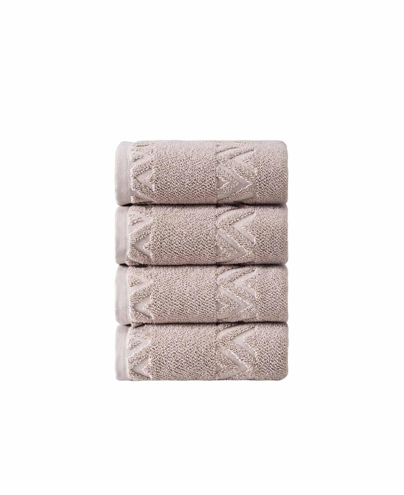 Set of Four White Geometric Turkish Cotton 27" X 54" Hand Towels