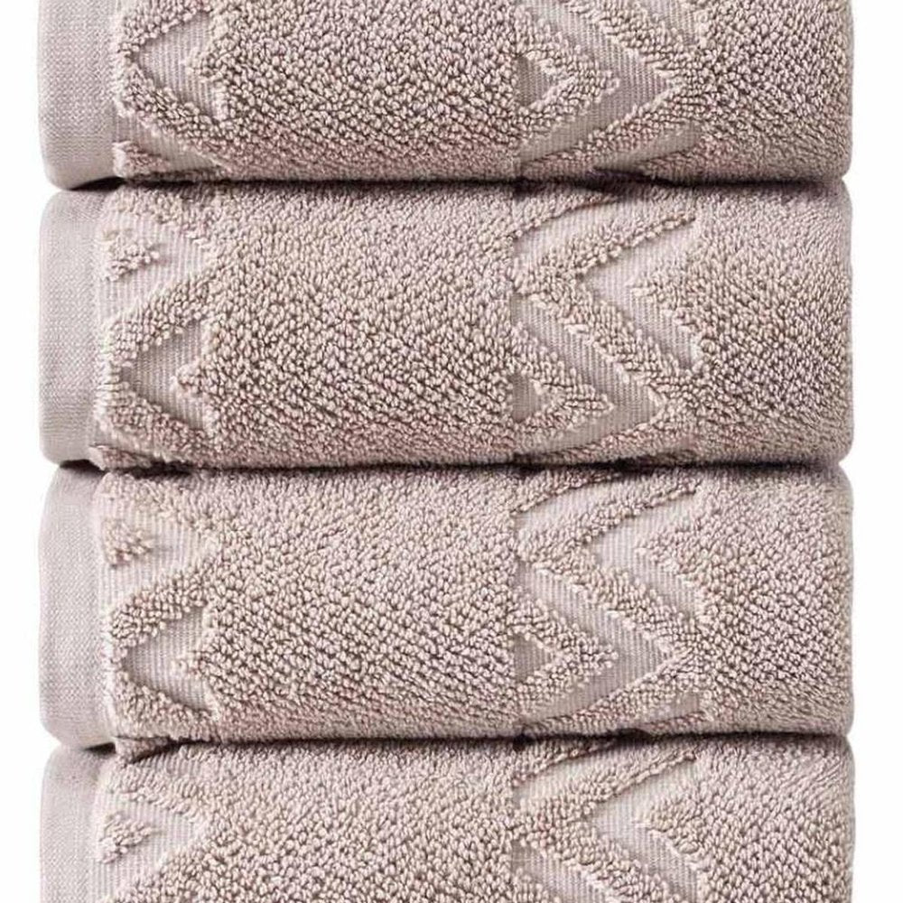 Set of Four White Geometric Turkish Cotton 27" X 54" Hand Towels