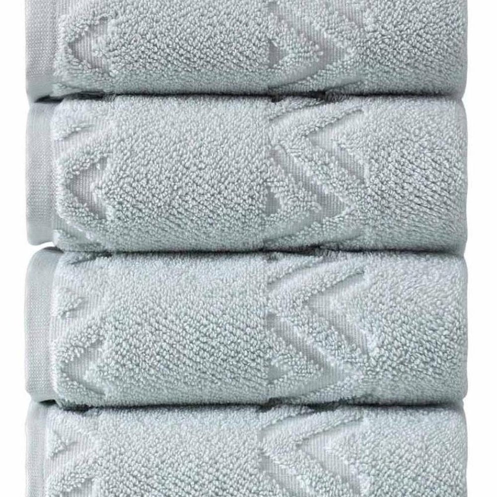 Set of Four White Geometric Turkish Cotton 27" X 54" Hand Towels