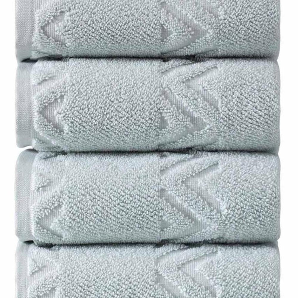 Set of Four White Geometric Turkish Cotton 27" X 54" Hand Towels