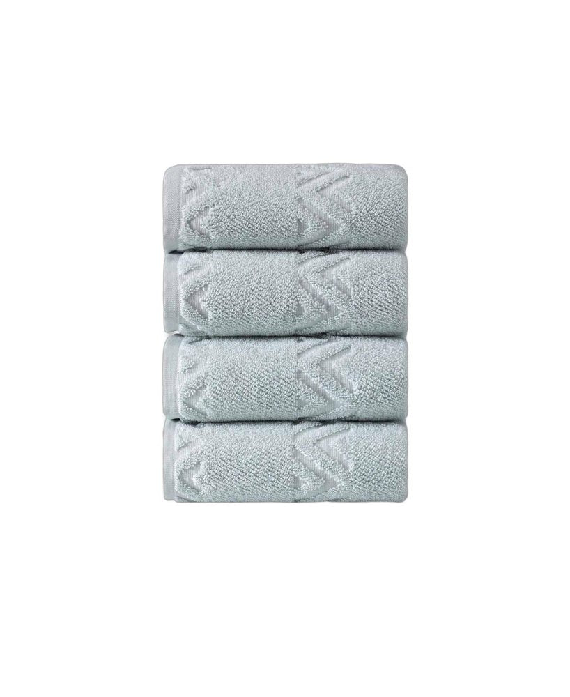 Set of Four White Geometric Turkish Cotton 27" X 54" Hand Towels