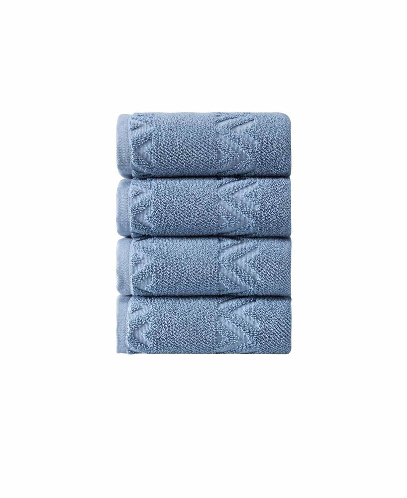 Set of Four White Geometric Turkish Cotton 27" X 54" Hand Towels