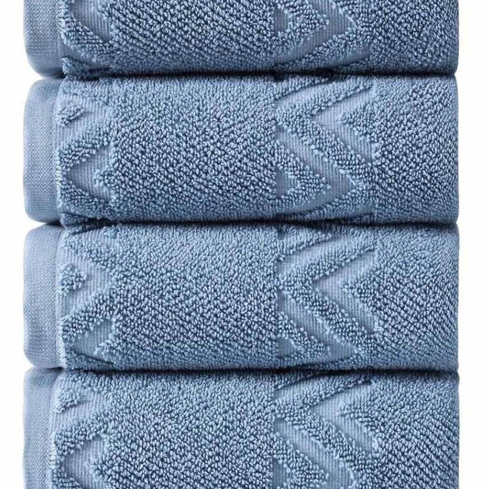 Set of Four White Geometric Turkish Cotton 27" X 54" Hand Towels