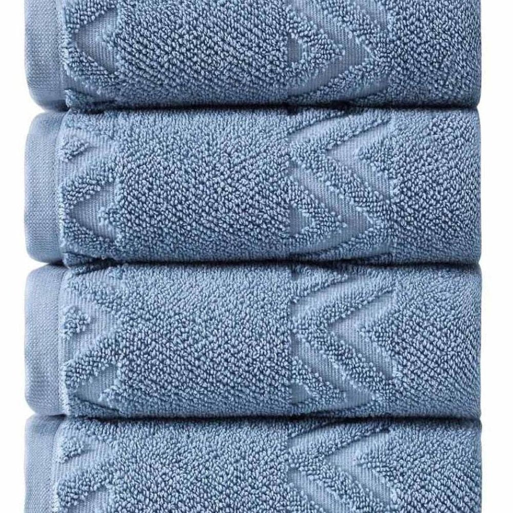 Set of Four White Geometric Turkish Cotton 27" X 54" Hand Towels