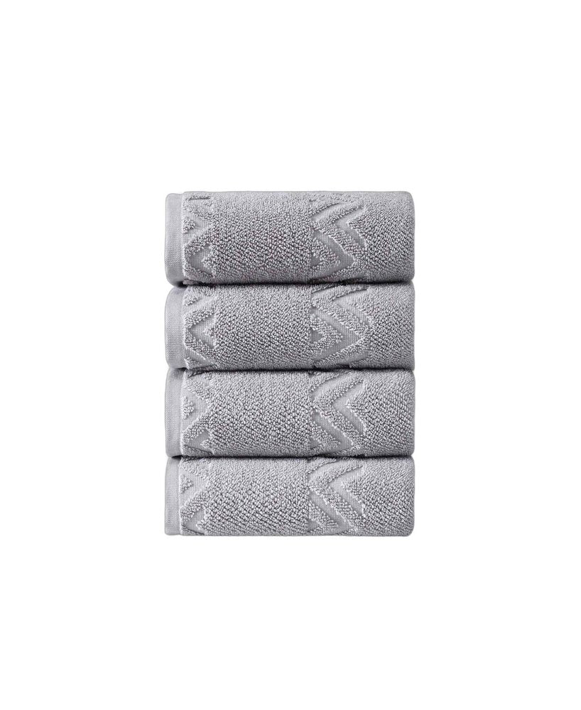 Set of Four White Geometric Turkish Cotton 27" X 54" Hand Towels