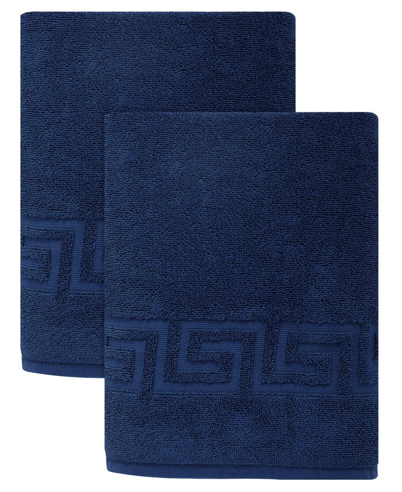 Set of Two White Greek Key Turkish Cotton 40" X 60" Bath Sheet