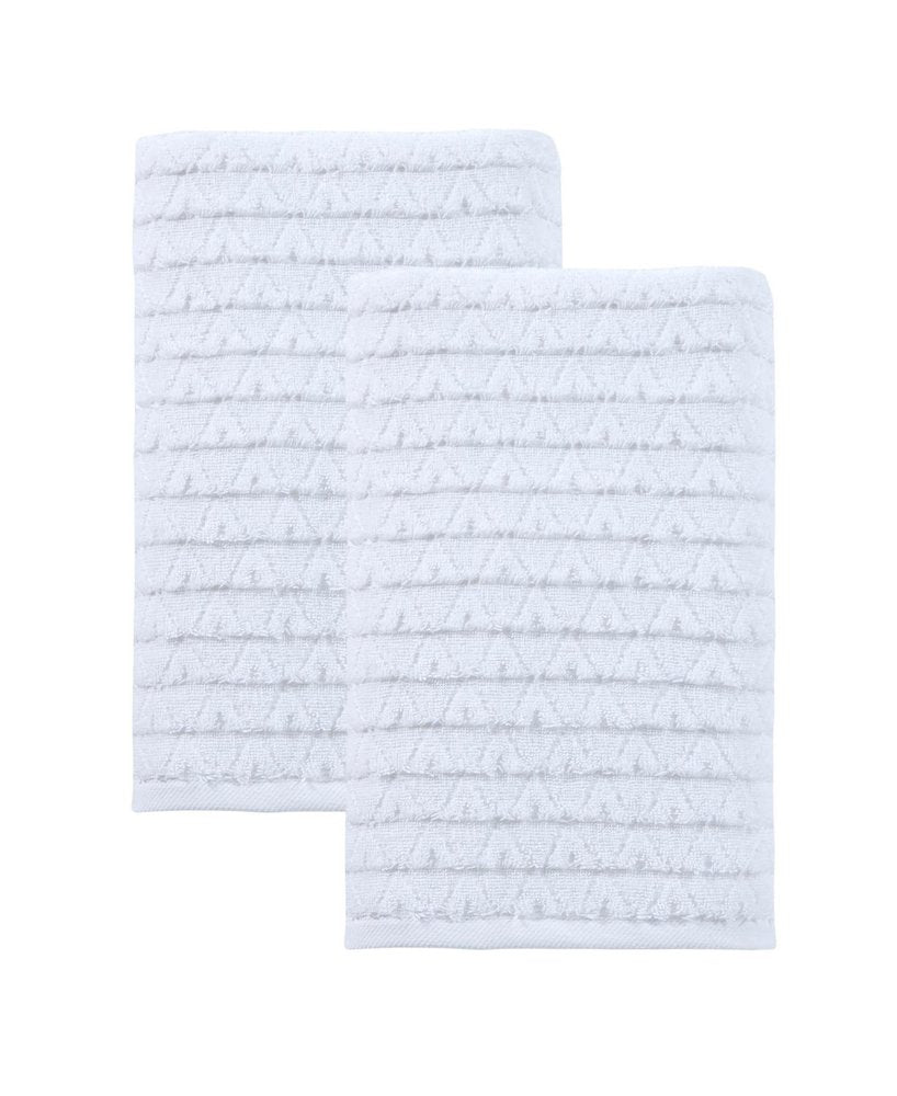 Set of Two White Geometric Turkish Cotton 27" X 54" Bath Towels