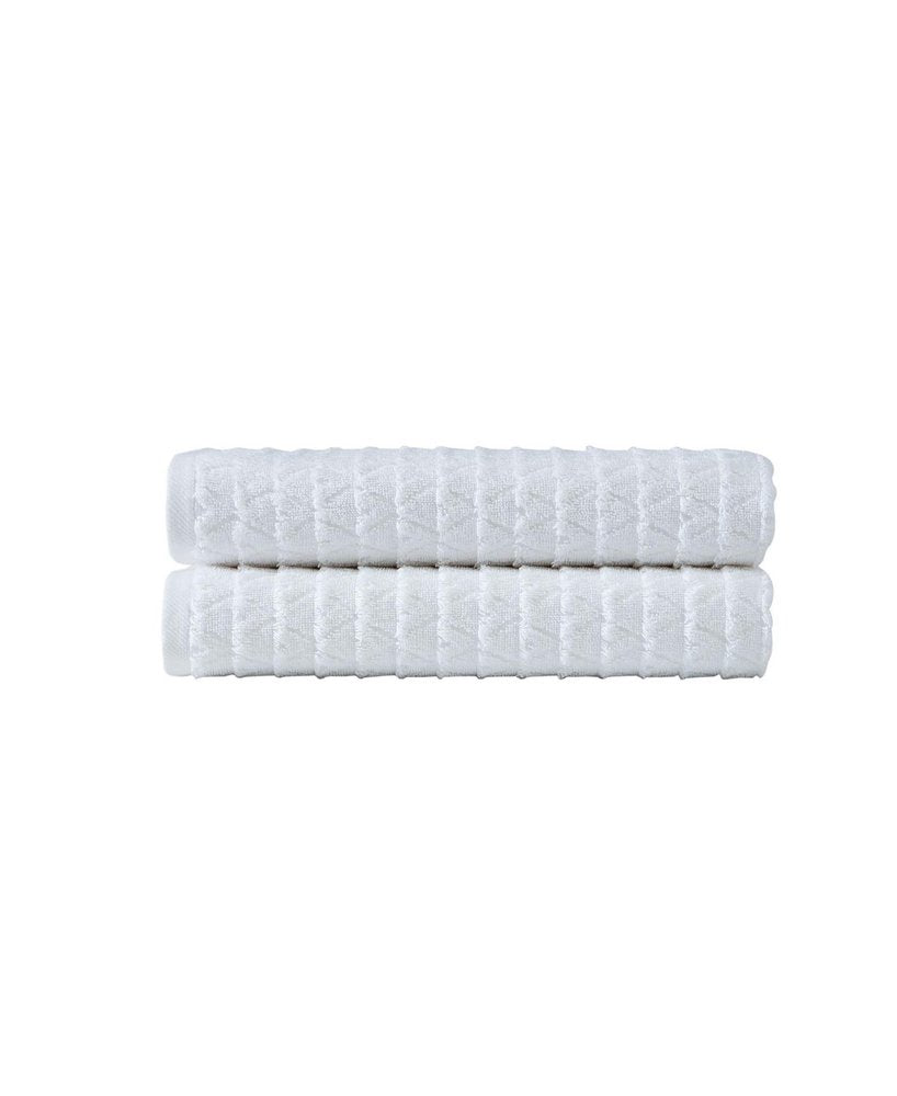 Set of Two White Geometric Turkish Cotton 27" X 54" Bath Towels