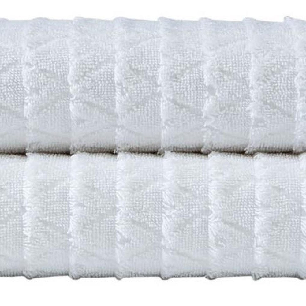 Set of Two White Geometric Turkish Cotton 27" X 54" Bath Towels