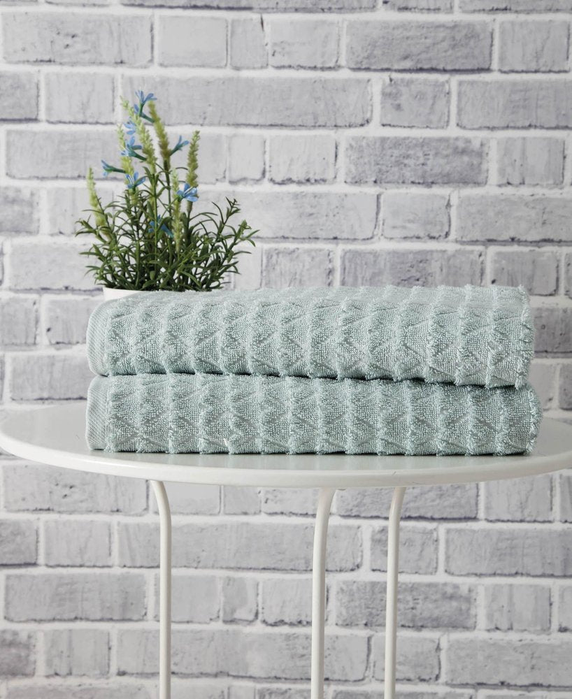 Set of Two White Geometric Turkish Cotton 27" X 54" Bath Towels