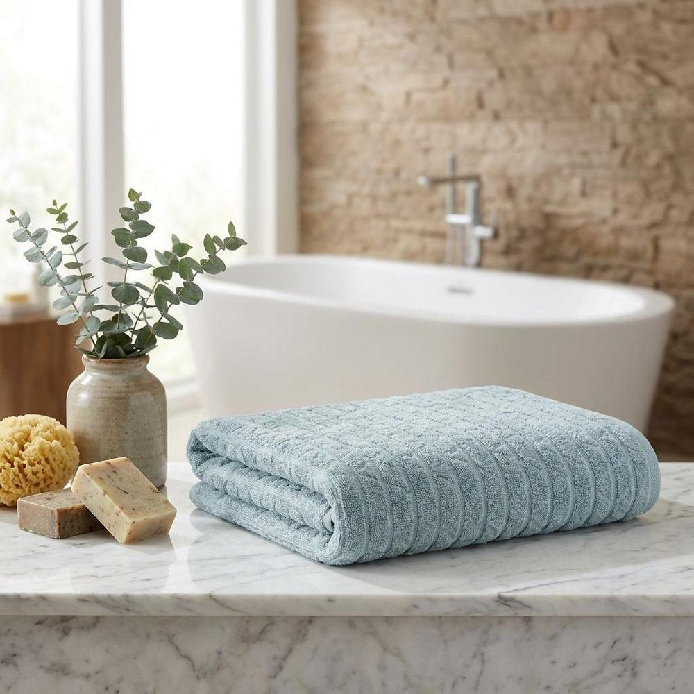 Set of Two White Geometric Turkish Cotton 27" X 54" Bath Towels