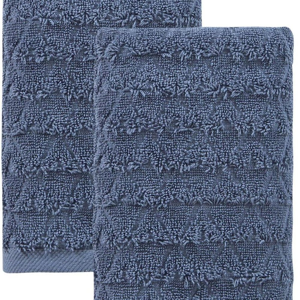 Set of Two White Geometric Turkish Cotton 27" X 54" Bath Towels